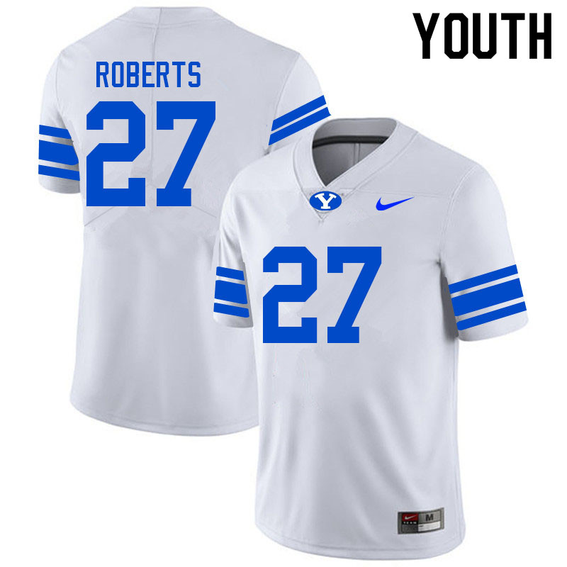 Youth #27 Chase Roberts BYU Cougars College Football Jerseys Sale-White